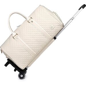 Waterproof Duffel Bag, Rolling Duffel Bags with Wheels, Beige,